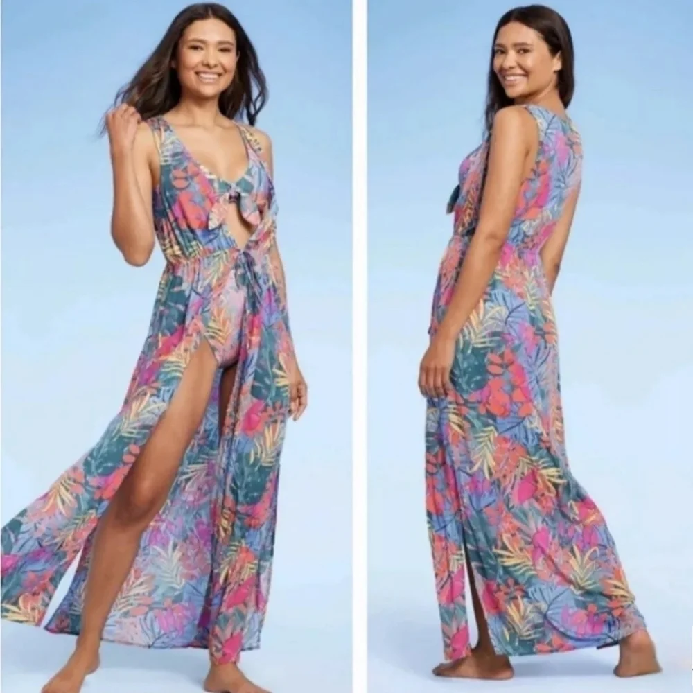 Kona Sol Sleeveless Maxi Duster Cover Up Tropical Print size S/M